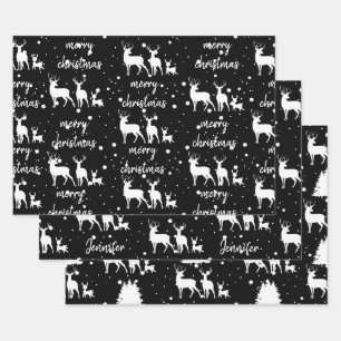 Feuille De Papier Cadeau Cerf et Motif étoile personnalisés Noir