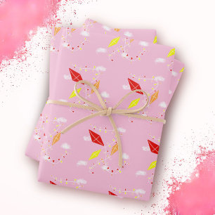 Feuille De Papier Cadeau Cerfs-volants dans le ciel Motif rose fille