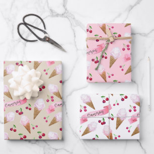 Feuille De Papier Cadeau Cerise personnalisée Crème glacée cônes Pastels ro
