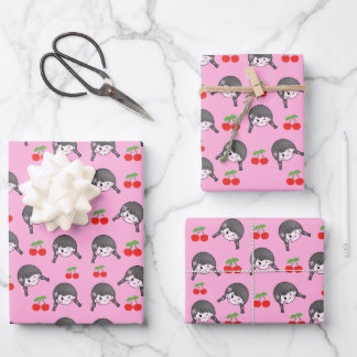 Feuille De Papier Cadeau Cerise rose mignonne Fille
