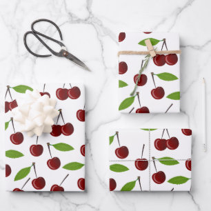 Feuille De Papier Cadeau Cerise rouge, motif de cerises, feuilles, fruit