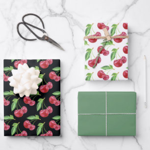 Feuille De Papier Cadeau Cerises sur une tige