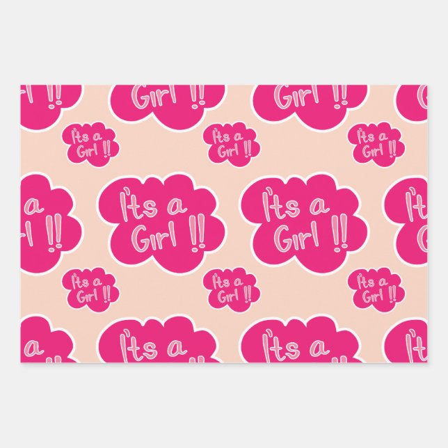 Feuille De Papier Cadeau C'est un baby shower rose fille (Devant)