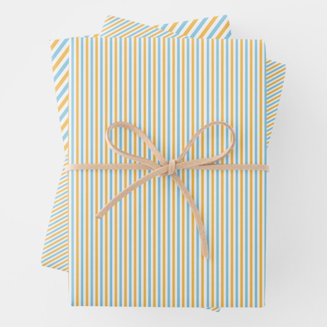 Feuille De Papier Cadeau Chaleureux Jaune et Bleu Ciel (En situation)