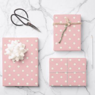 Feuille De Papier Cadeau Champagne élégant à deux tons Pois rose et blanc