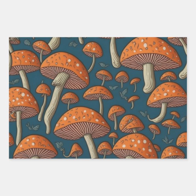 Feuille De Papier Cadeau Champignons (Devant)