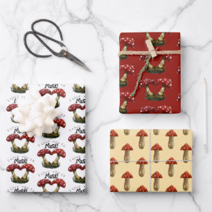 Feuille De Papier Cadeau Champignons de champignons rouges mignons Je t'aim