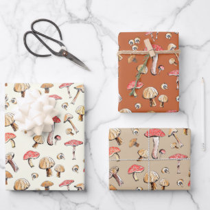 Feuille De Papier Cadeau Champignons des bois dessinés à la main Nature Cot