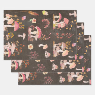 Feuille De Papier Cadeau Champignons et fleurs sauvages