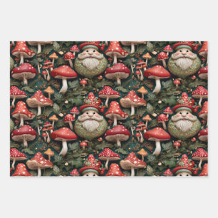 Feuille De Papier Cadeau Champignons Noël Père Noël