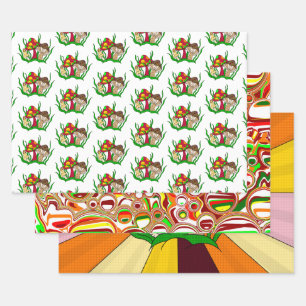 Feuille De Papier Cadeau Champignons Retro Nostalgale Abstrait Popart
