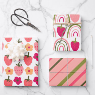 Feuille De Papier Cadeau Champs de fraises délicieux 2