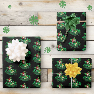 Feuille De Papier Cadeau Chance Trèfle Vert Fée Rouge Cheveux Shamrock