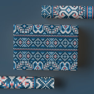 Feuille De Papier Cadeau Chandail d'hiver bleu scandinave et bracelet