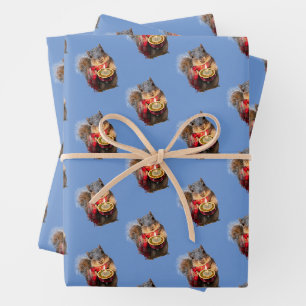 Feuille De Papier Cadeau Chandelle d'écureuil de neige