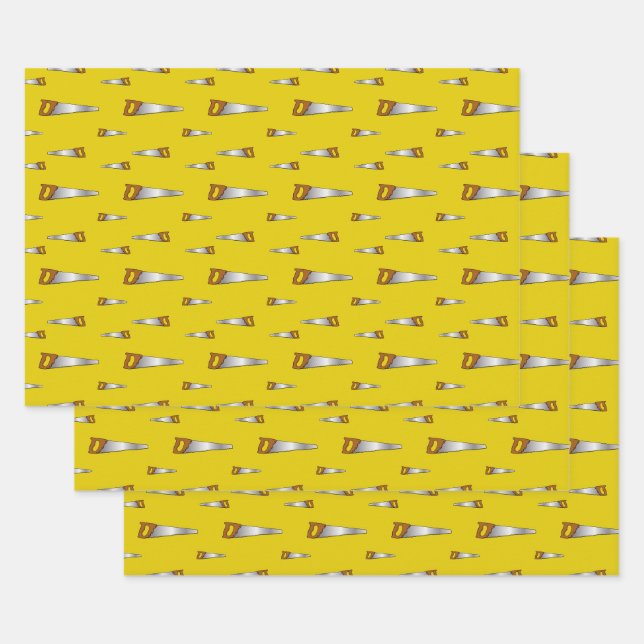 Feuille De Papier Cadeau Chanteur de menuiserie scie amusant Jaune (Lot)
