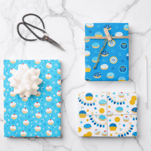 Feuille De Papier Cadeau Chanukah Ensemble mixte de Motifs de Jelly Doughnu