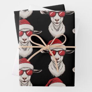 Feuille De Papier Cadeau Chapeau de Noël de chèvre drôle mignon animal de f