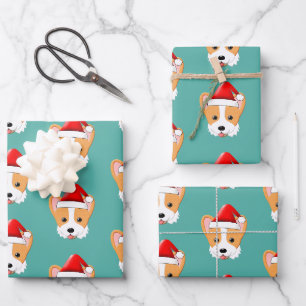 Feuille De Papier Cadeau Chapeau de Noël de Santa en cartoon Corgi