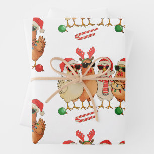 Feuille De Papier Cadeau Chapeau de Noël de Santa pour poulet de ferme fami