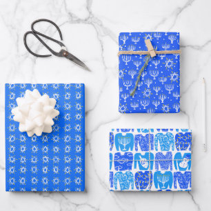 Feuille De Papier Cadeau Charmante Hanoukka Motifs Étoiles Sweaters Menorah