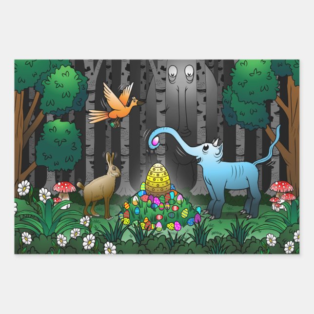 Feuille De Papier Cadeau Chasse aux oeufs de Pâques (Devant)