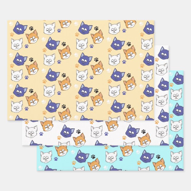 Feuille De Papier Cadeau Chat de caricature enjoué (Lot)