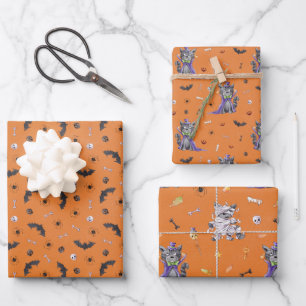 Feuille De Papier Cadeau Chat drôle d'Halloween