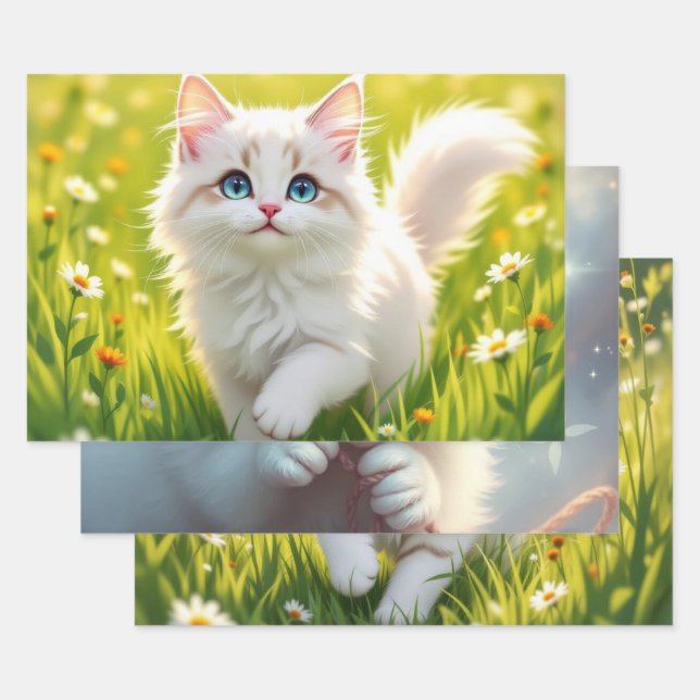 Feuille De Papier Cadeau Chat / Kitten (Lot)