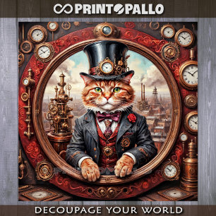 Feuille De Papier Cadeau Chat noble roux steampunk dans un cadre - Découpag