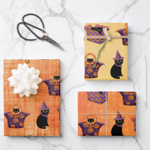 Feuille De Papier Cadeau Chat noir d'Halloween