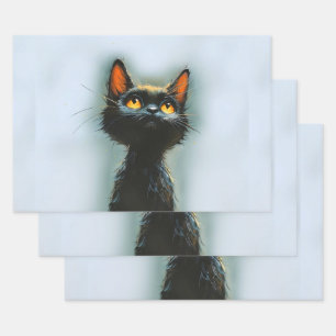 Feuille De Papier Cadeau Chat noir enchanté