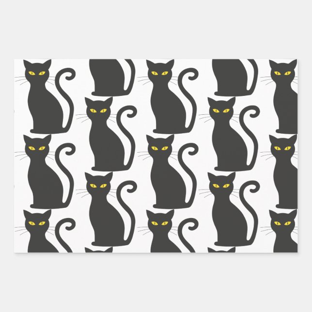 Feuille De Papier Cadeau Chat noir mou (Devant 3)