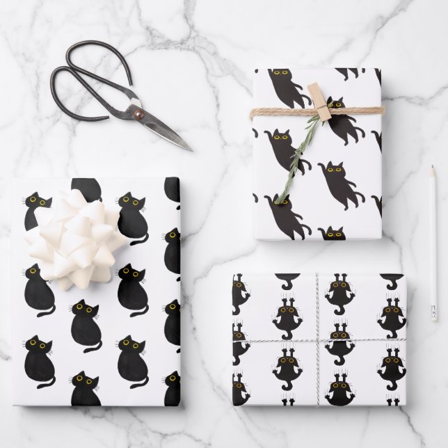 Feuille De Papier Cadeau Chat noir simple (Recto)