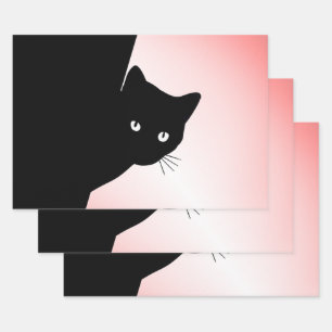Feuille De Papier Cadeau Chat noir Sly rose