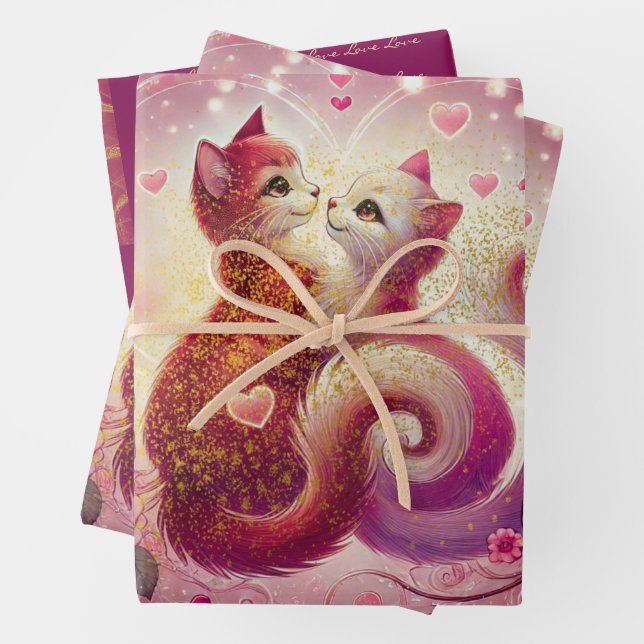 Feuille De Papier Cadeau Chat Retro Maroon - (En situation)