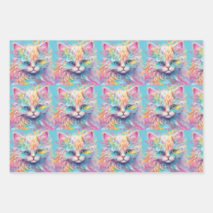 Feuille De Papier Cadeau Chatons arc-en-ciel