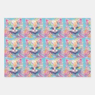 Feuille De Papier Cadeau Chatons arc-en-ciel