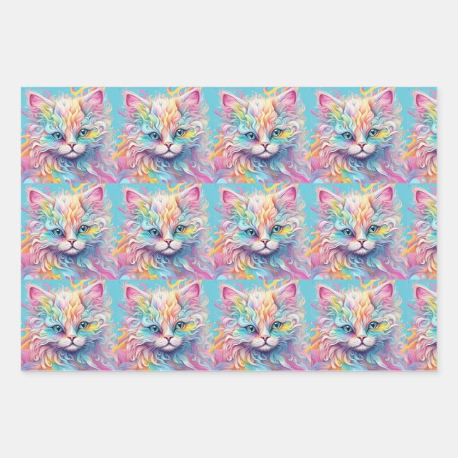 Feuille De Papier Cadeau Chatons arc-en-ciel (Devant)