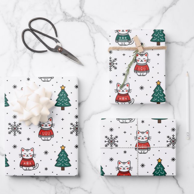 Feuille De Papier Cadeau Chatons de Noël (Recto)