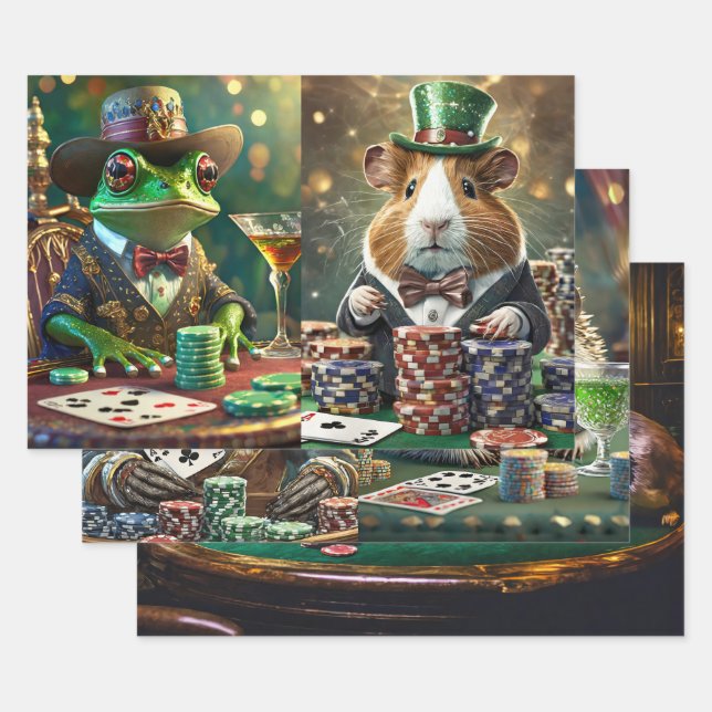 Feuille De Papier Cadeau Chats & Chiens Jouer Poker, Salon (Lot)