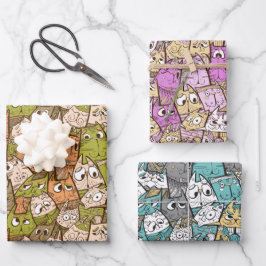 Feuille De Papier Cadeau Chats colorés