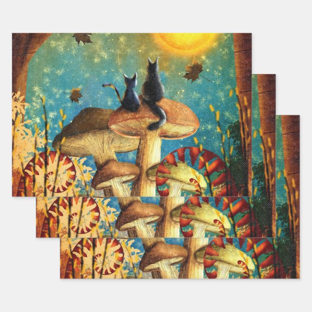 Feuille De Papier Cadeau Chats de champignons (Lot)