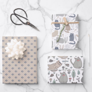 Feuille De Papier Cadeau Chats de fête de style scandinave