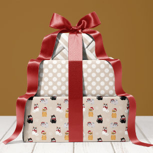 Feuille De Papier Cadeau Chats de Noël Mignons Animal de Compagnie Kitty Mo