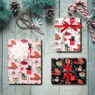 Feuille De Papier Cadeau Chats Drôle Dans Les Boîtes De Noël