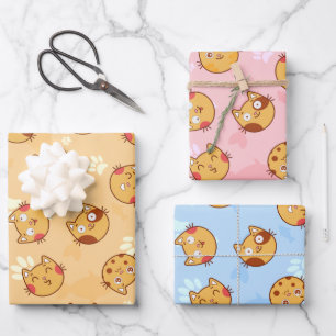 Feuille De Papier Cadeau Chats et Empreintes de pattes Envelopper le jeu de
