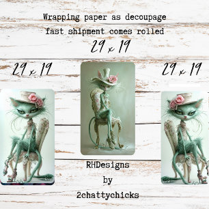 Feuille De Papier Cadeau Chats Gatsby Vintage Découpage Vert Sauge