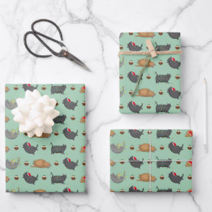 Feuille De Papier Cadeau Chats gras et poudings de Noël