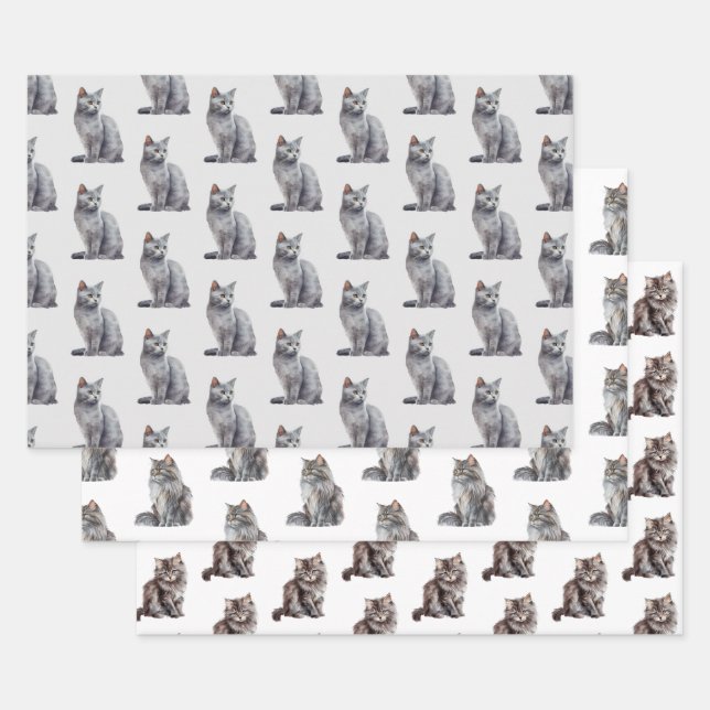 Feuille De Papier Cadeau Chats Kitty Grey (Lot)